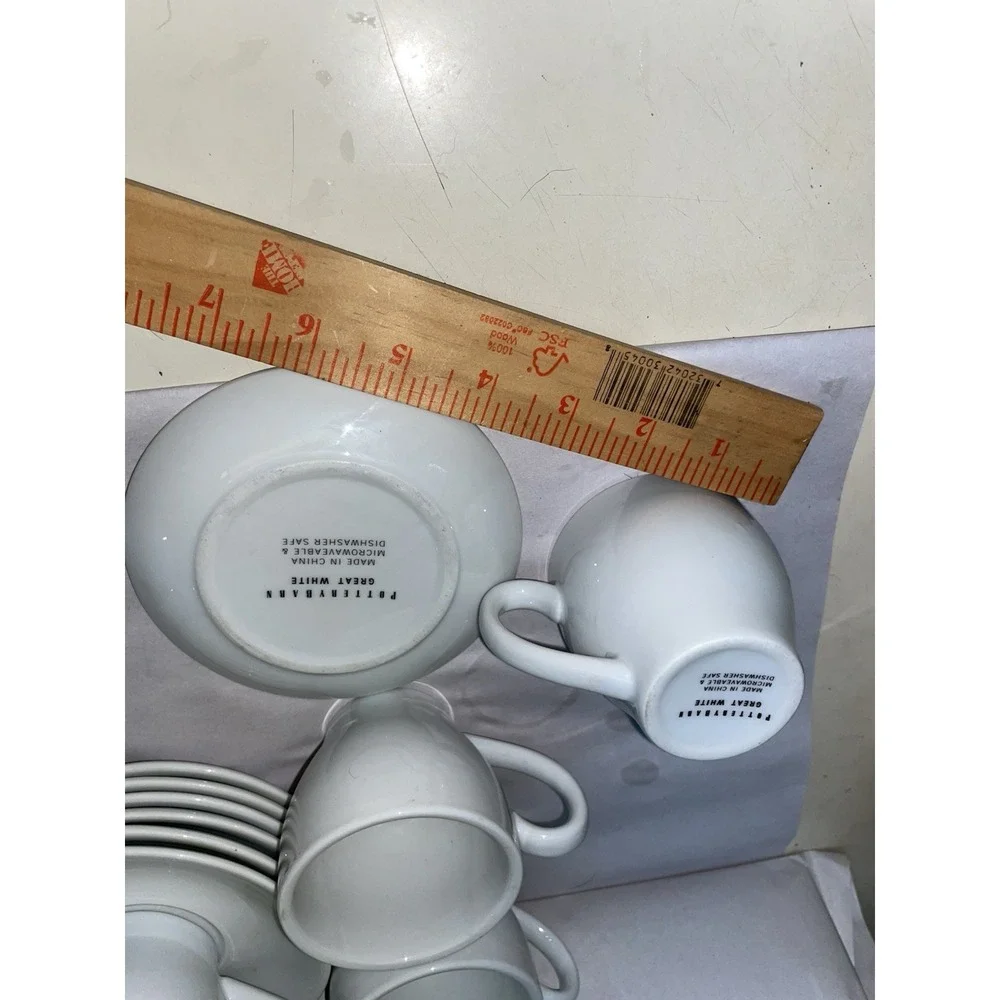 Pottery Barn Great White Espresso Set of 8 Cups and 7 Saucers White